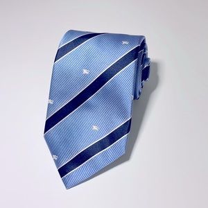 Burberry mens light blue stripe logo print 100% silk luxury neck tie EUC